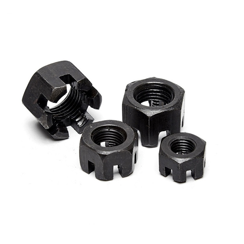 Hexagon slitsad slottsmutter