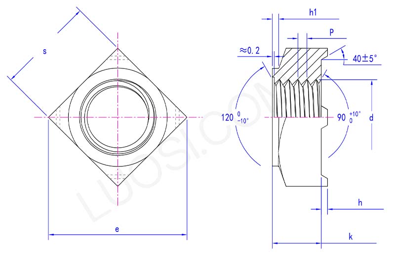 Inch big square weld nut parameter
